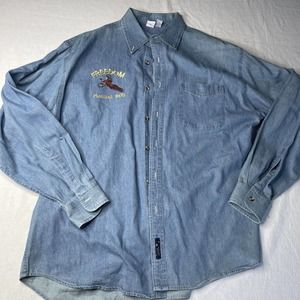 Pheasant Rally Freedom Denim Button up shirt Sz XL Hunting Stitched Bird Dog